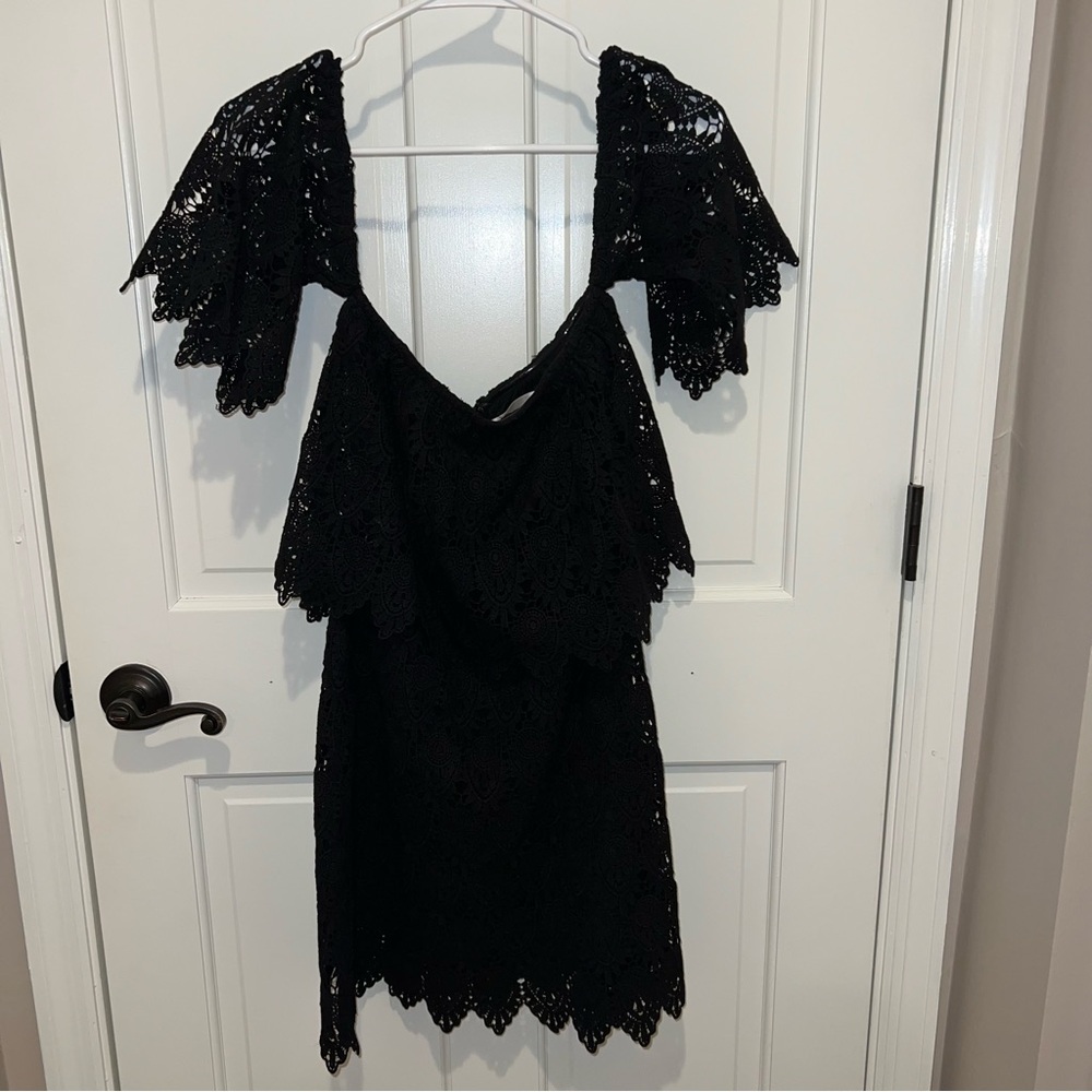 Black lace off the shoulder dress